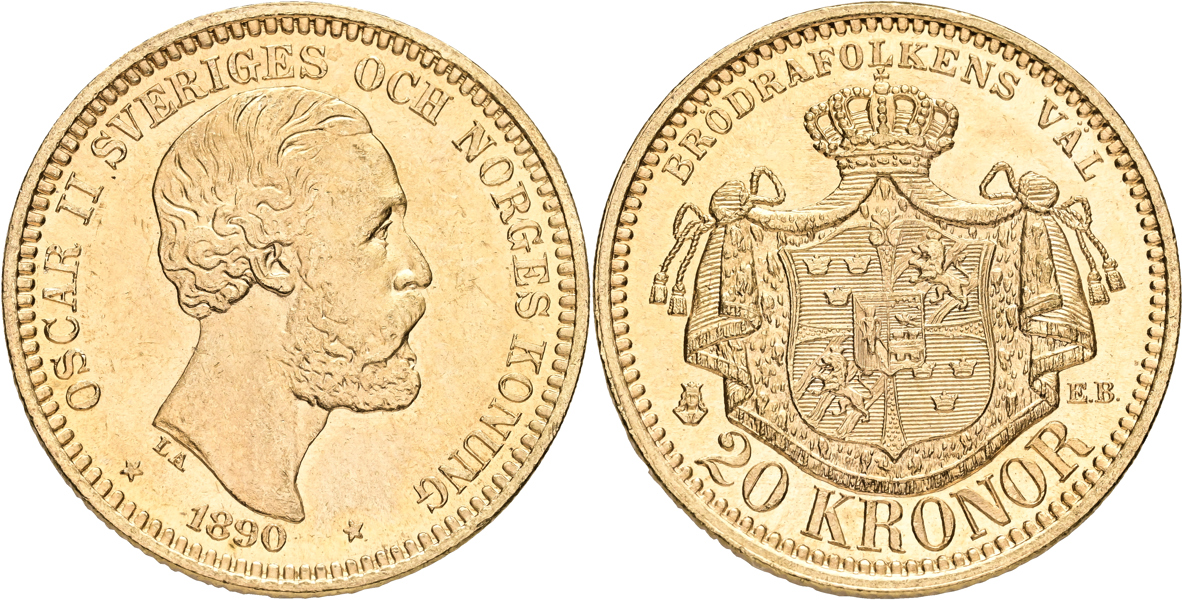 OSKAR II (1872-1907). 20 kronor 1890
