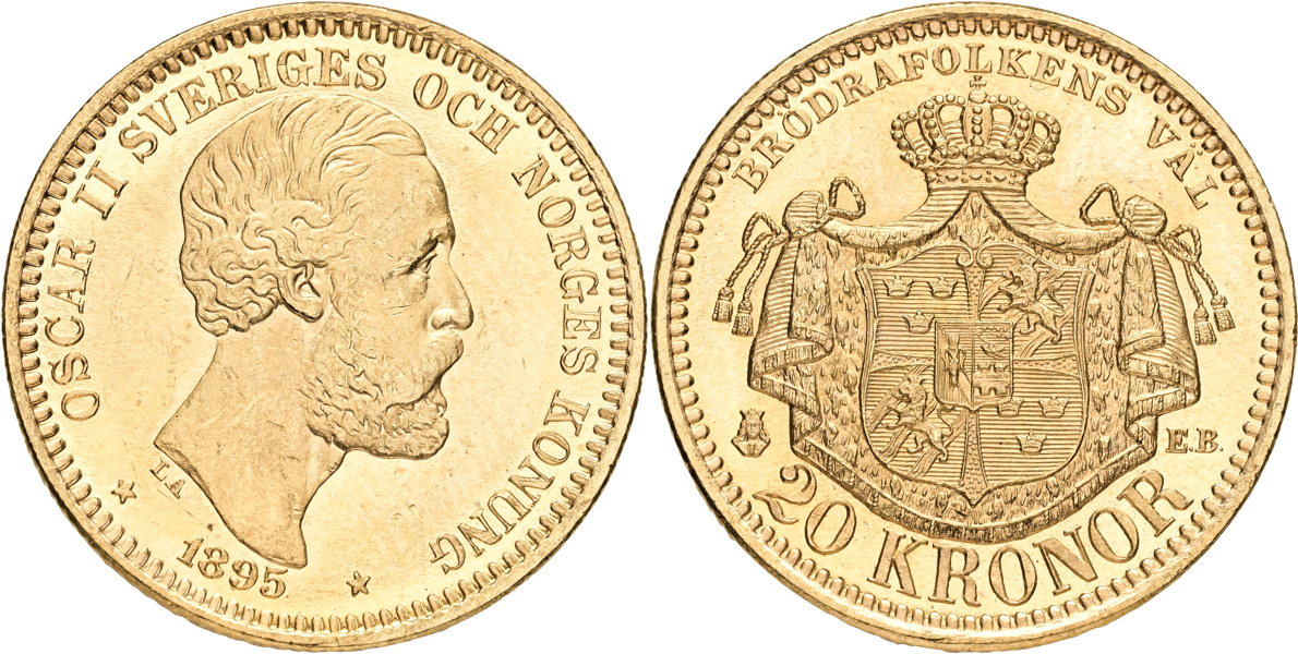 OSKAR II (1872-1907). 20 kronor 1895