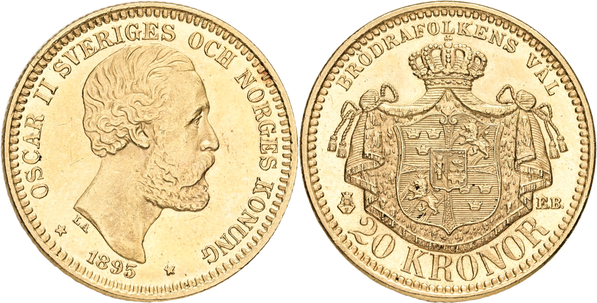 OSKAR II (1872-1907). 20 kronor 1895
