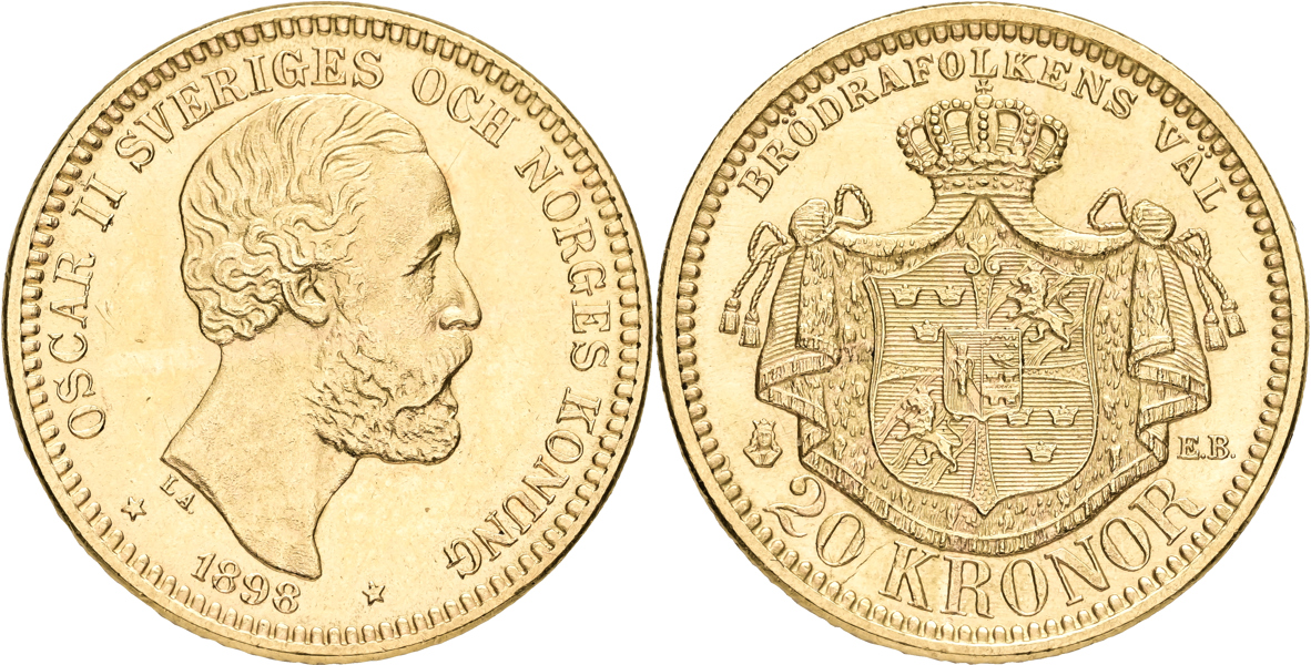 OSKAR II (1872-1907). 20 kronor 1898