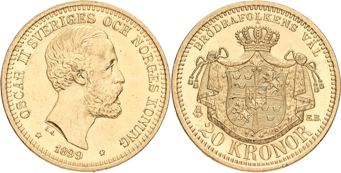 OSKAR II (1872-1907). 20 kronor 1899