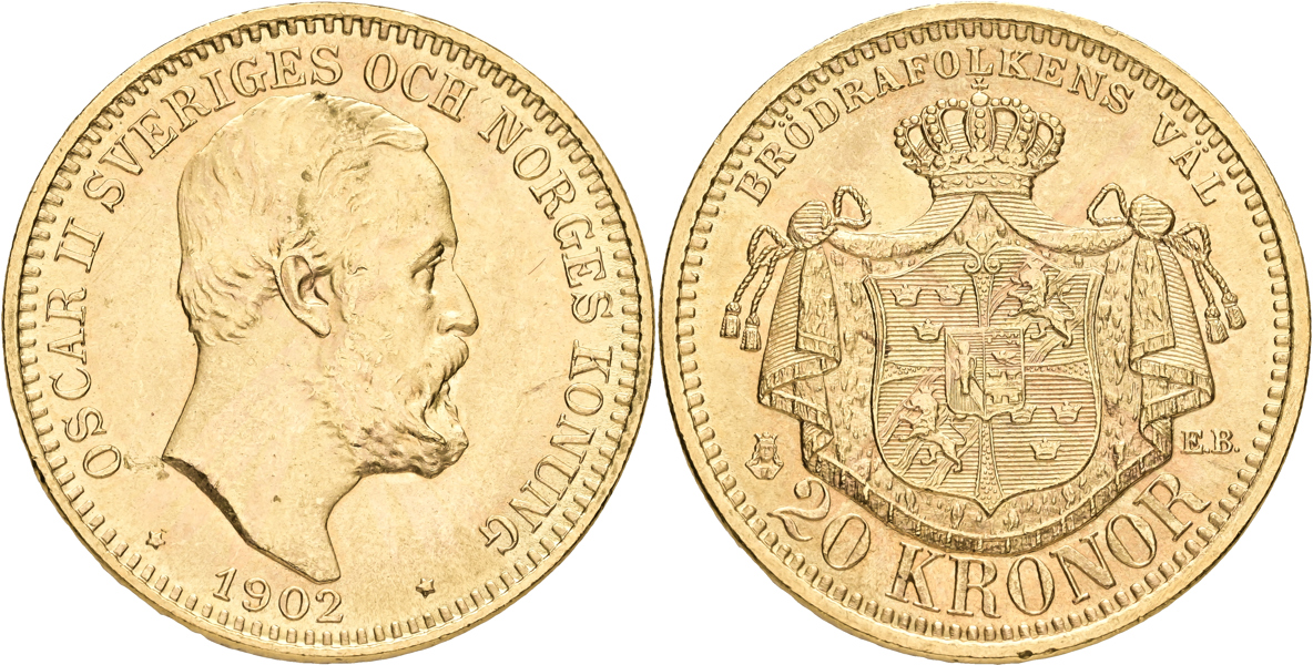 OSKAR II (1872-1907). 20 kronor 1902