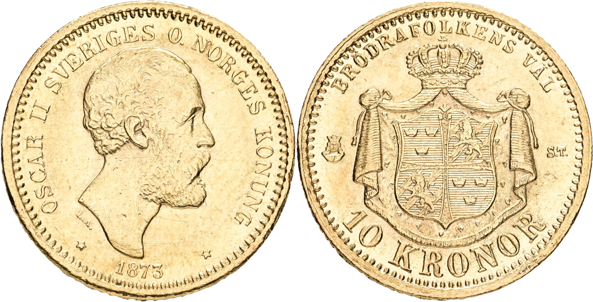 OSKAR II (1872-1907). 10 kronor 1873