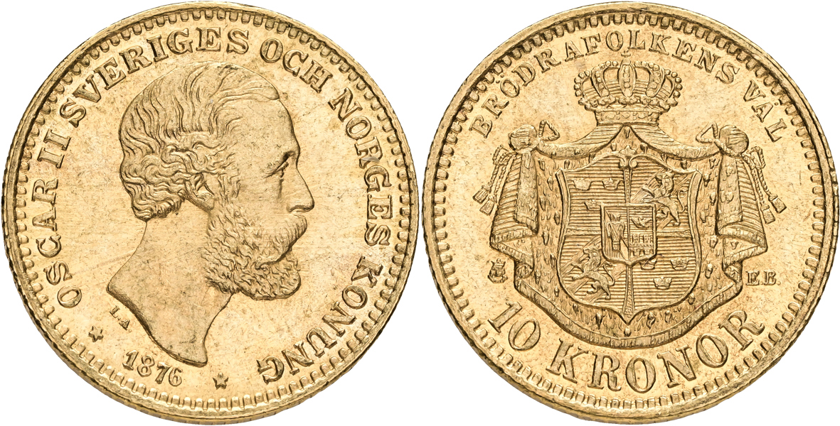 OSKAR II (1872-1907). 10 kronor 1876