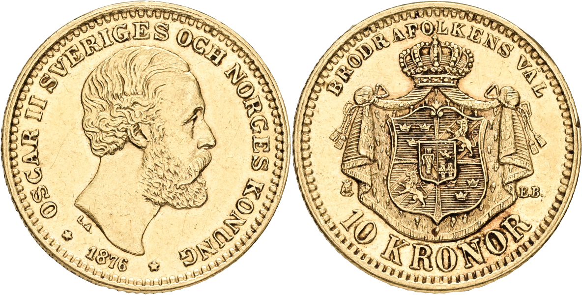 OSKAR II (1872-1907). 10 kronor 1876