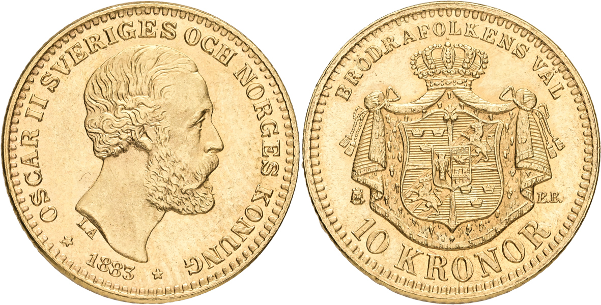 OSKAR II (1872-1907). 10 kronor 1883