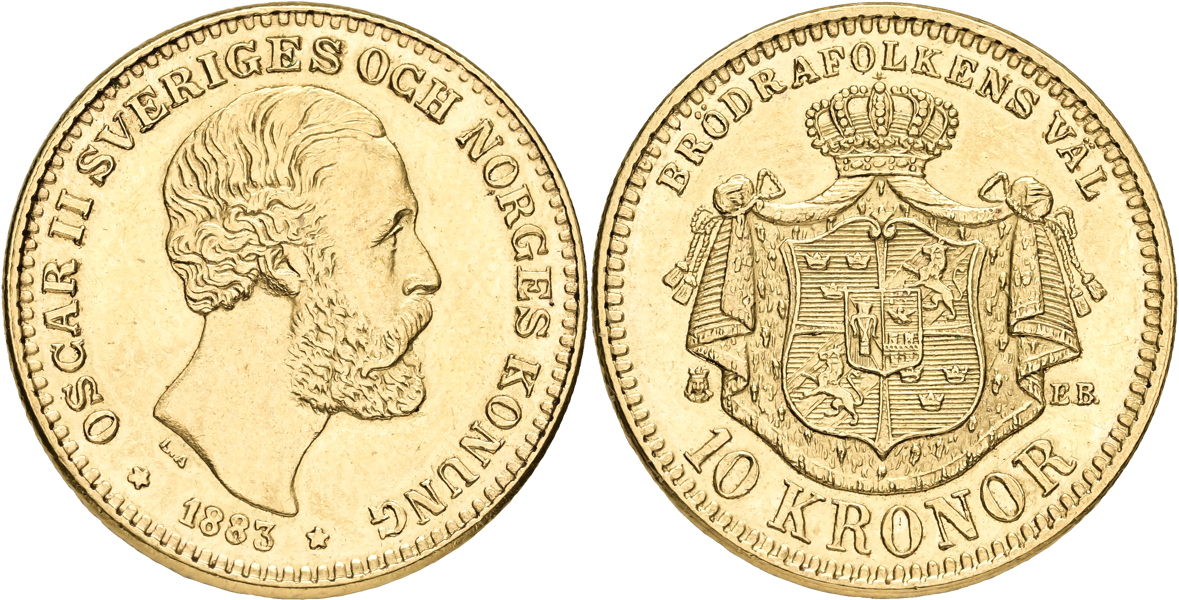 OSKAR II (1872-1907). 10 kronor 1883