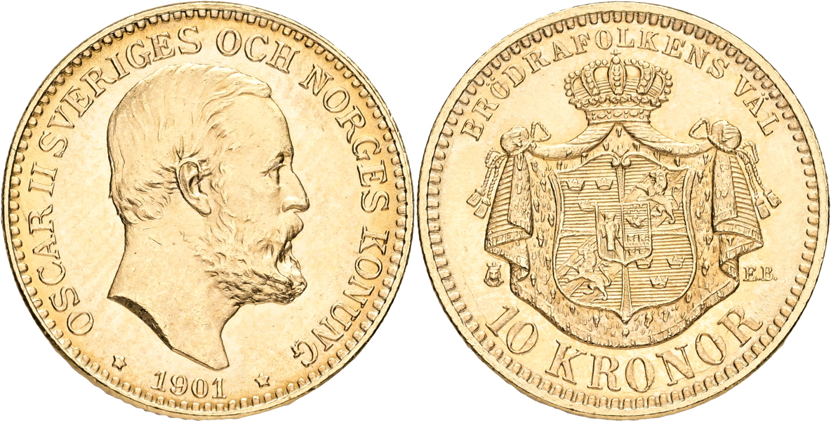 OSKAR II (1872-1907). 10 kronor 1901