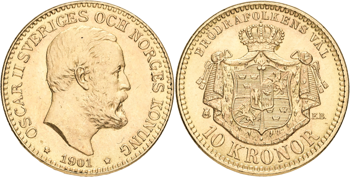 OSKAR II (1872-1907). 10 kronor 1901