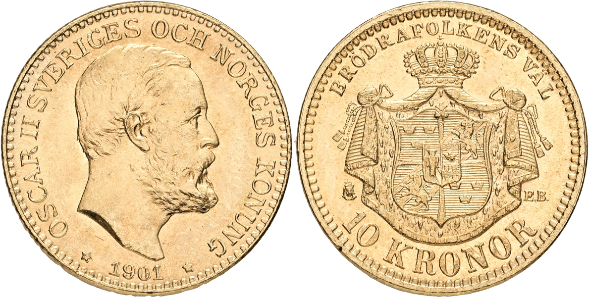 OSKAR II (1872-1907). 10 kronor 1901