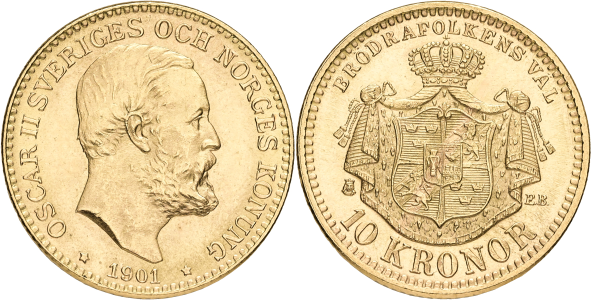 OSKAR II (1872-1907). 10 kronor 1901
