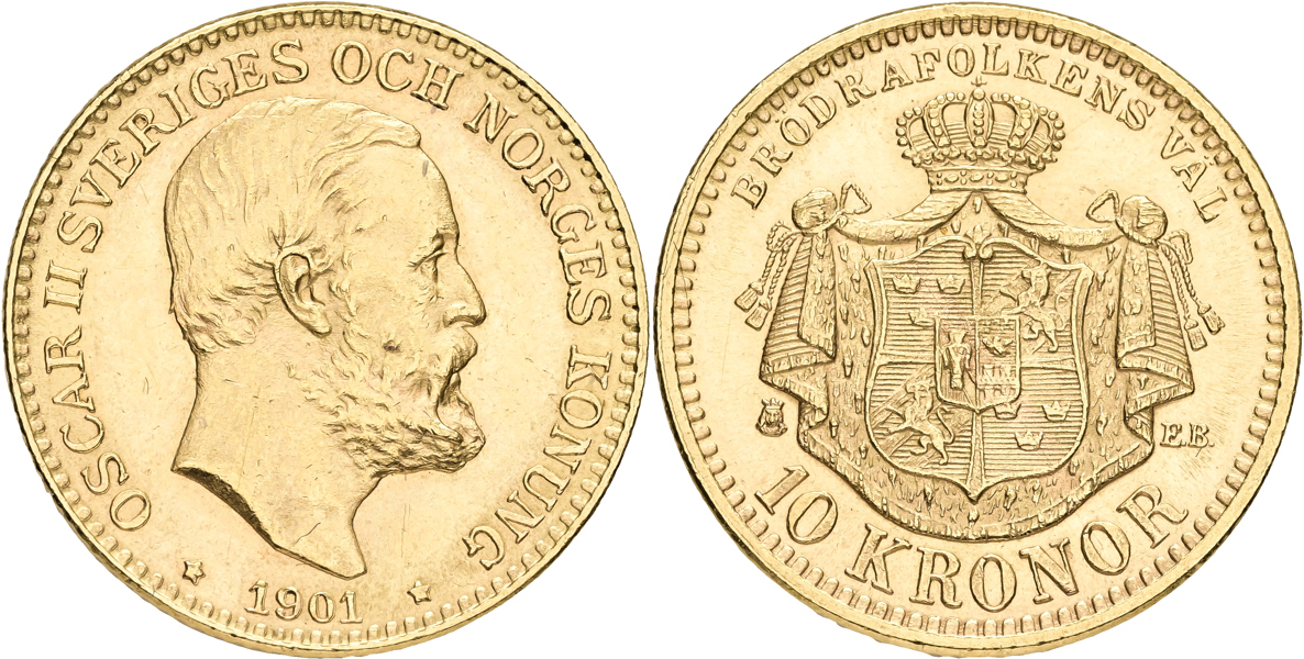OSKAR II (1872-1907). 10 kronor 1901