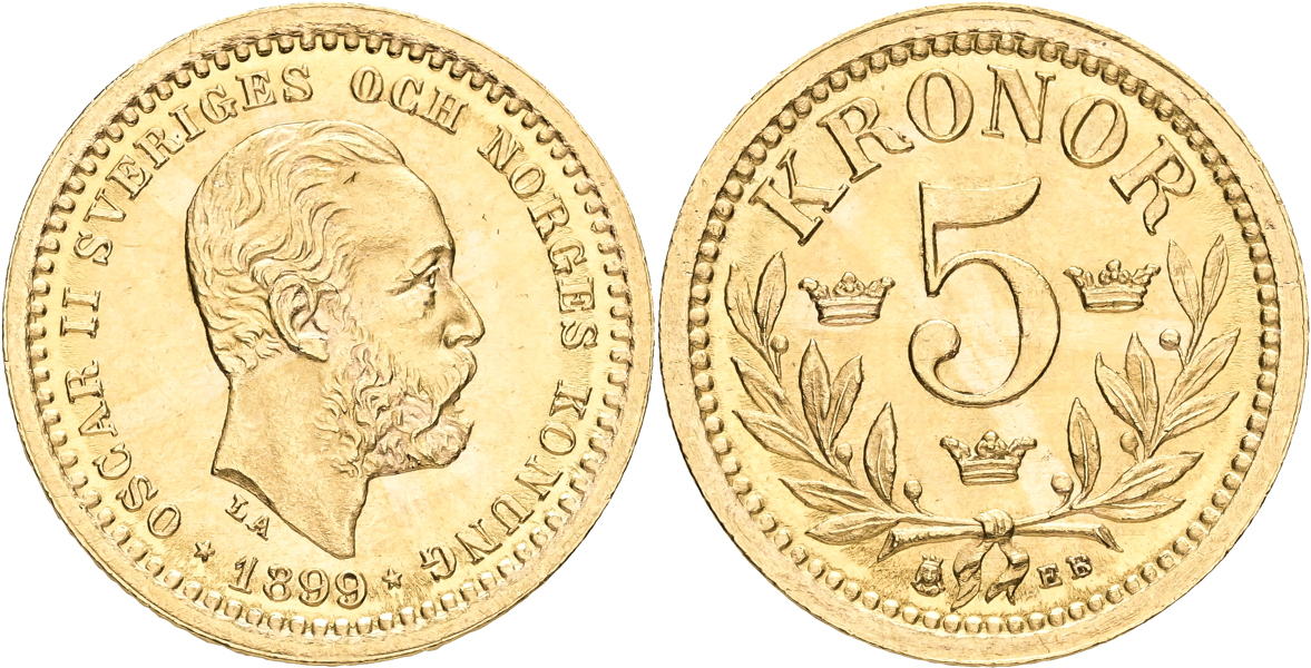 OSKAR II (1872-1907). 5 kronor 1899