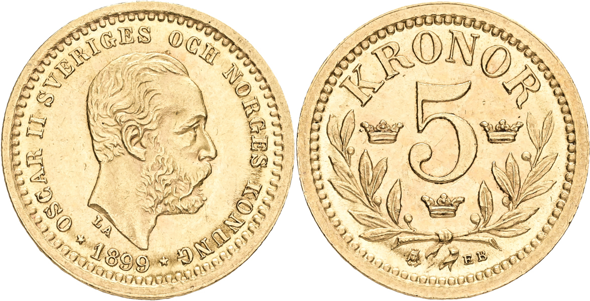 OSKAR II (1872-1907). 5 kronor 1899
