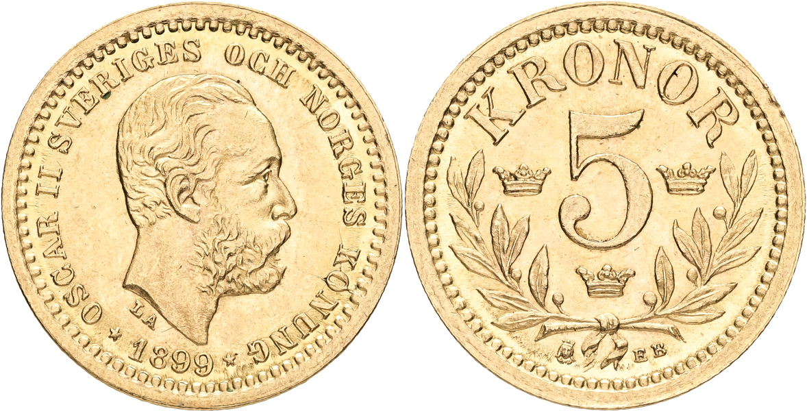 OSKAR II (1872-1907). 5 kronor 1899