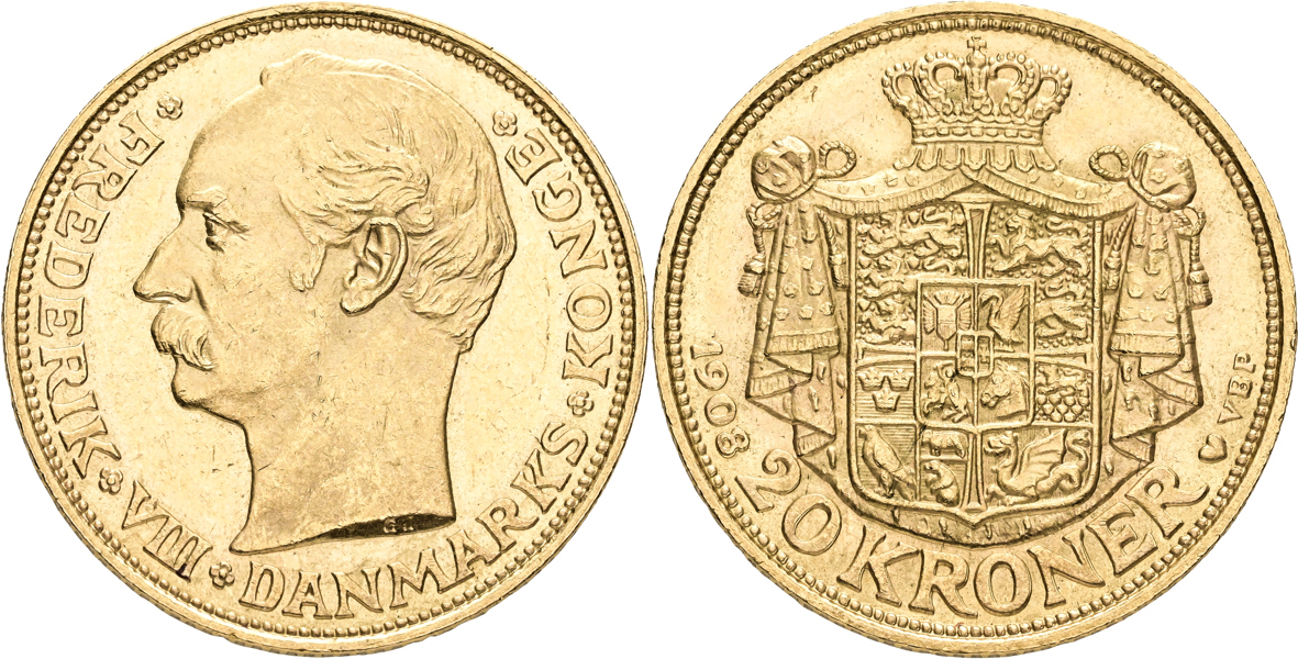 DANMARK / DENMARK. 20 kroner 1908