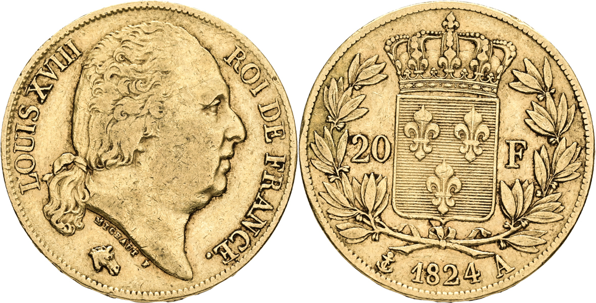 FRANKRIKE / FRANCE. 20 francs 1824