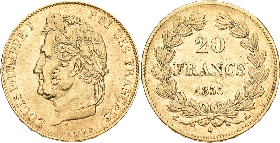 FRANKRIKE / FRANCE. 20 francs 1833