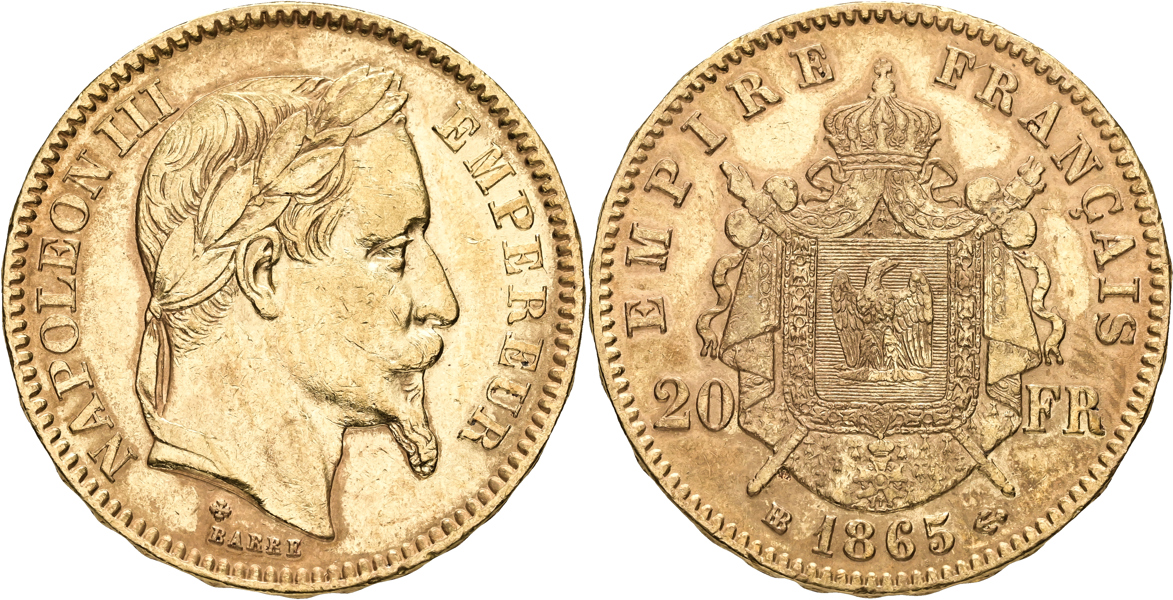 FRANKRIKE / FRANCE. 20 francs 1865