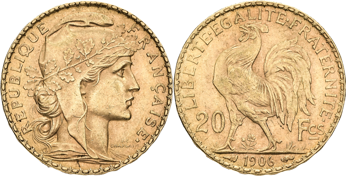 FRANKRIKE / FRANCE. 20 francs 1906