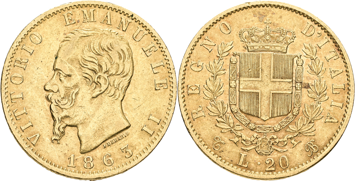 ITALIEN / ITALY. 20 lire 1863