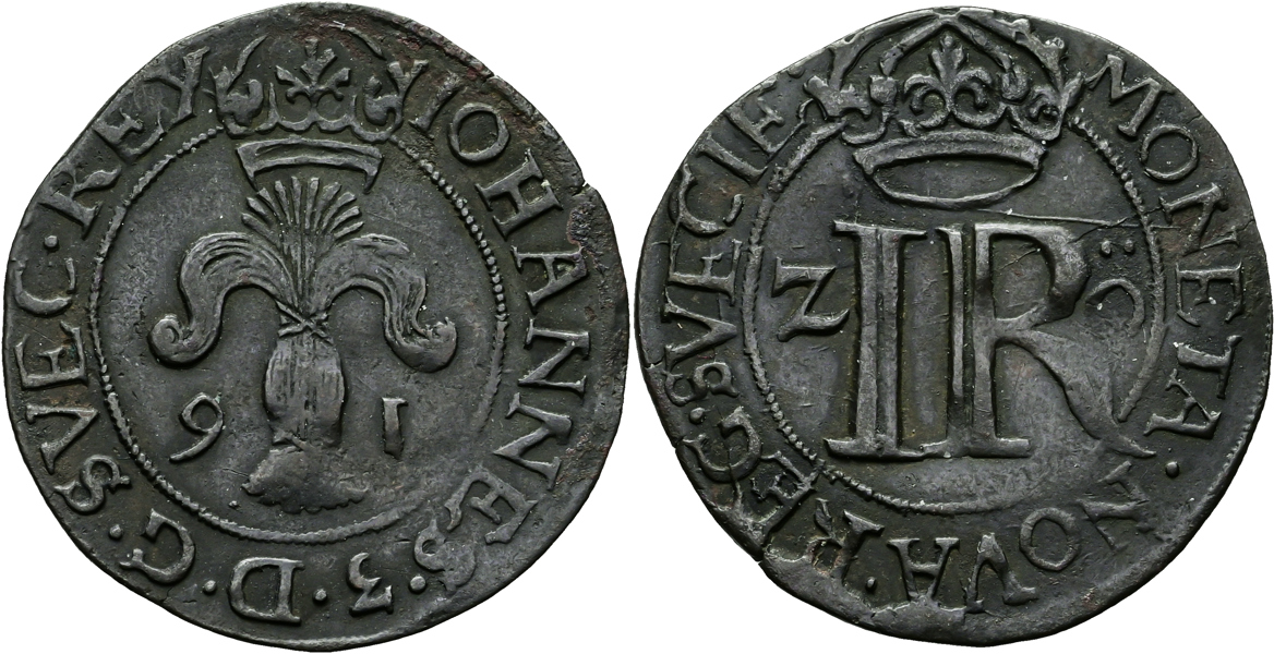 JOHAN III (1568-1592). 2 öre 1591