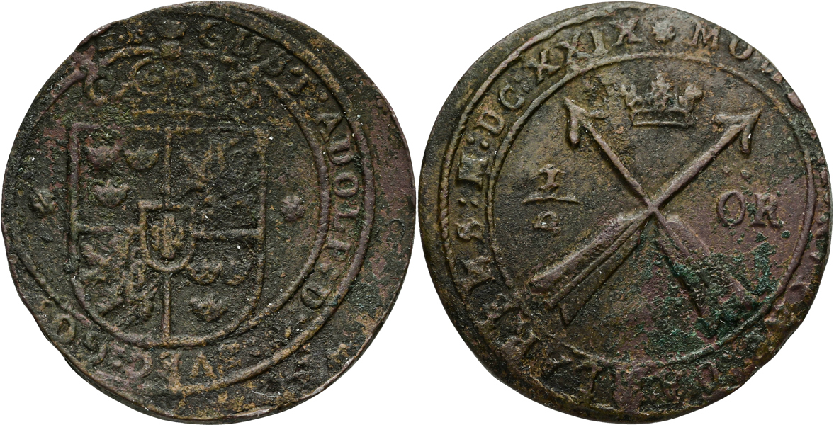 GUSTAV II ADOLF (1611-1632). 1/2 öre 1629