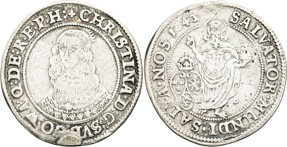 KRISTINA (1632-1654). 1/4 riksdaler 1643