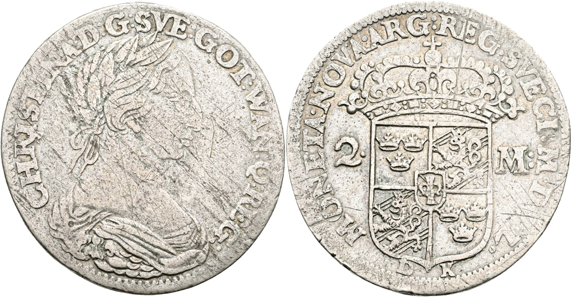KRISTINA (1632-1654). 2 mark 1650