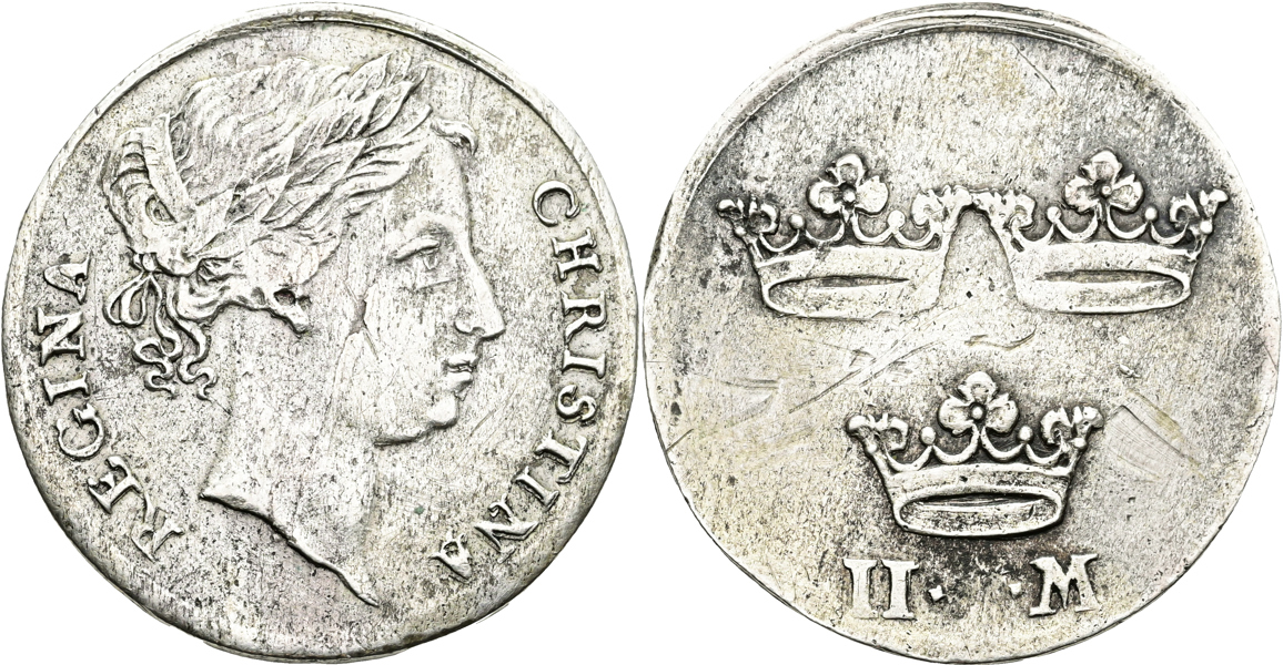 KRISTINA (1632-1654). 2 mark u.å
