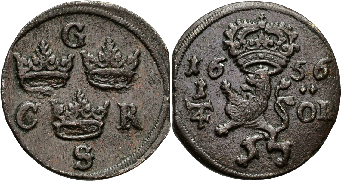 KARL X GUSTAV (1654-1660). 1/4 öre 1655