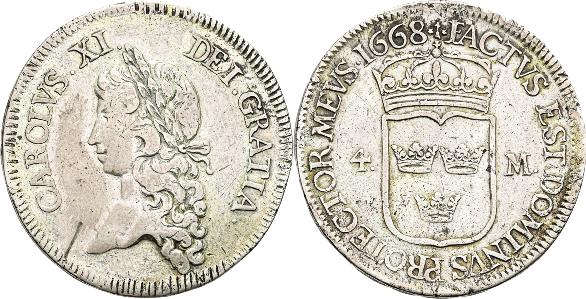 KARL XI (1660-1697). 4 mark 1668