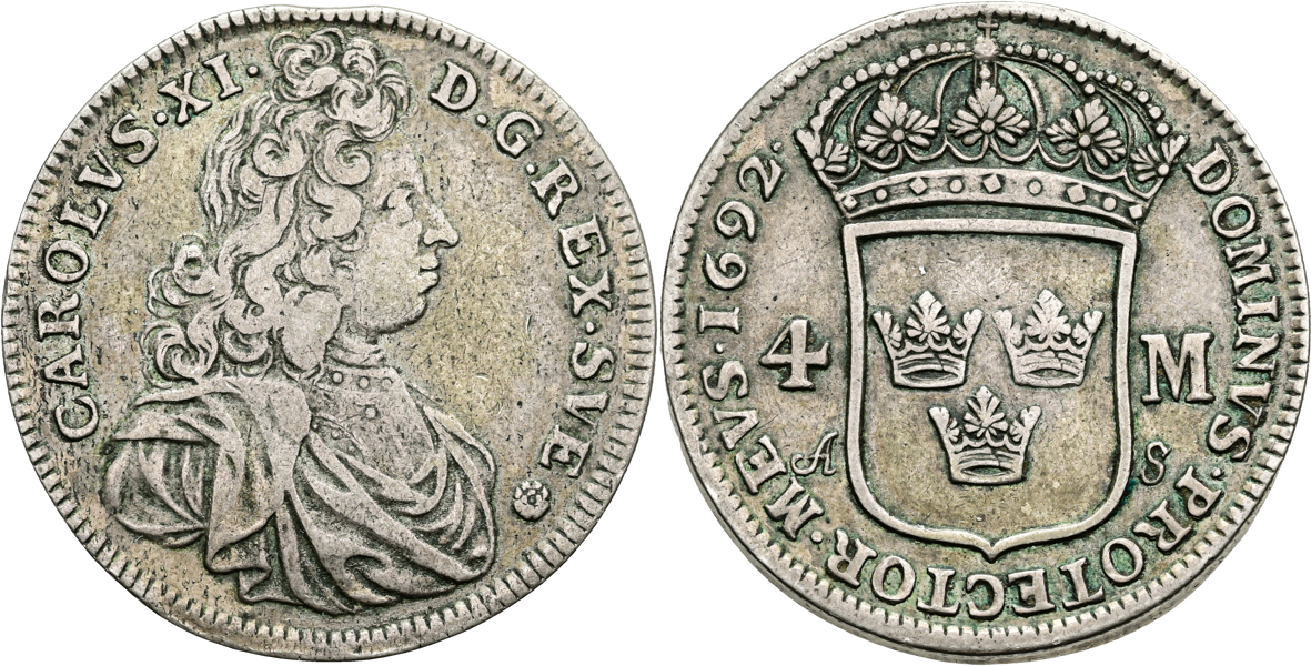 KARL XI (1660-1697). 4 mark 1692