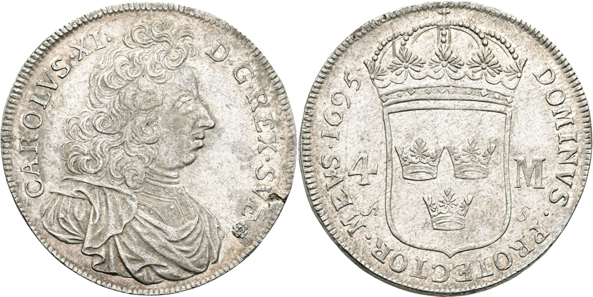 KARL XI (1660-1697). 4 mark 1695