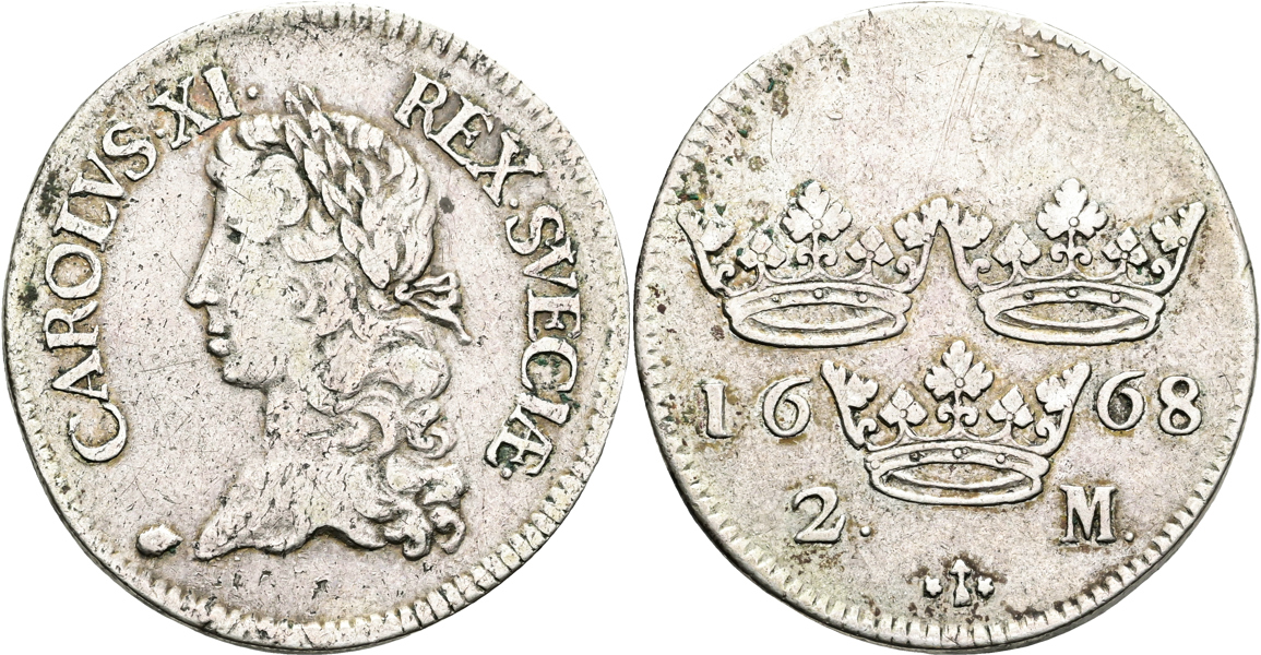 KARL XI (1660-1697). 2 mark 1668