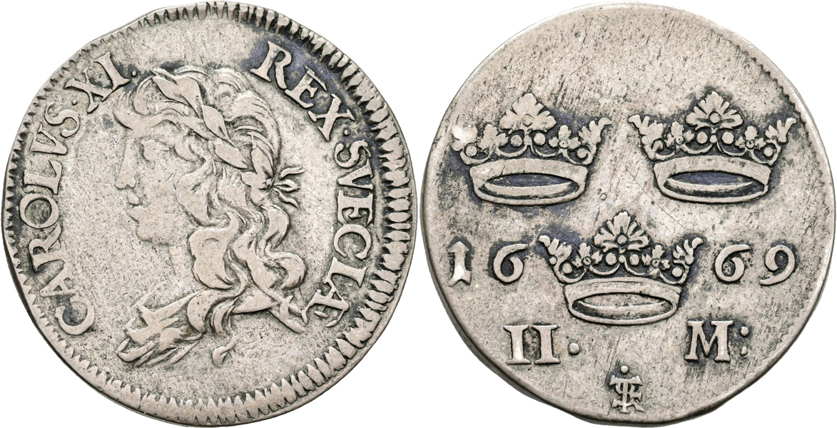 KARL XI (1660-1697). 2 mark 1669