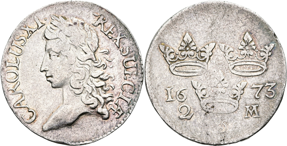 KARL XI (1660-1697). 2 mark 1673
