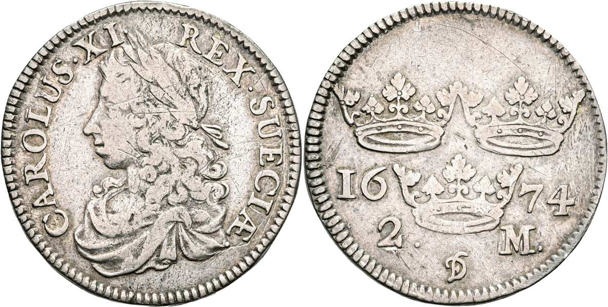 KARL XI (1660-1697). 2 mark 1674