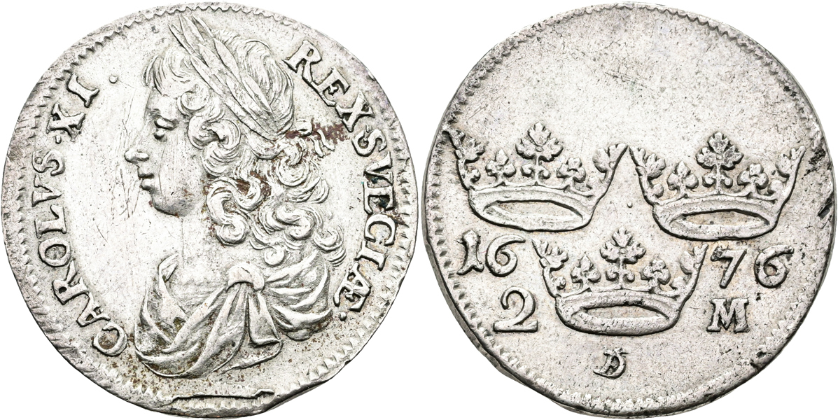 KARL XI (1660-1697). 2 mark 1676