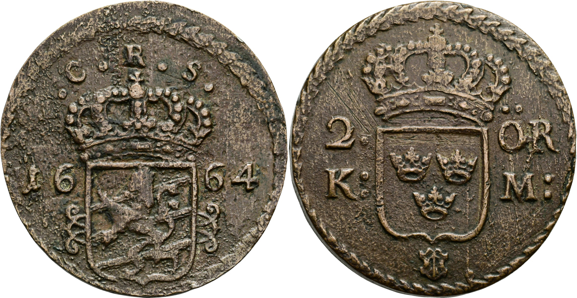 KARL XI (1660-1697). 2 öre KM 1664