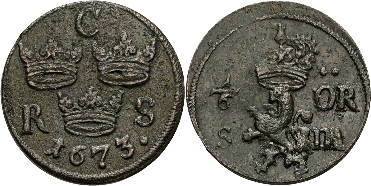 KARL XI (1660-1697). 1/6 öre SM 1673