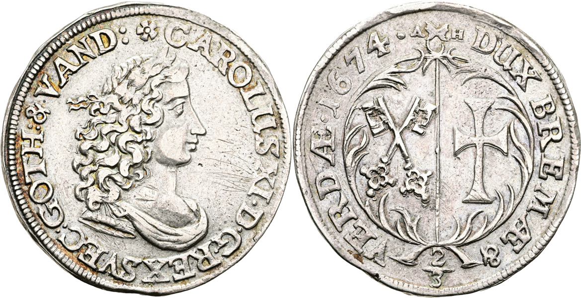 KARL XI (1660-1697). 2/3 taler 1674