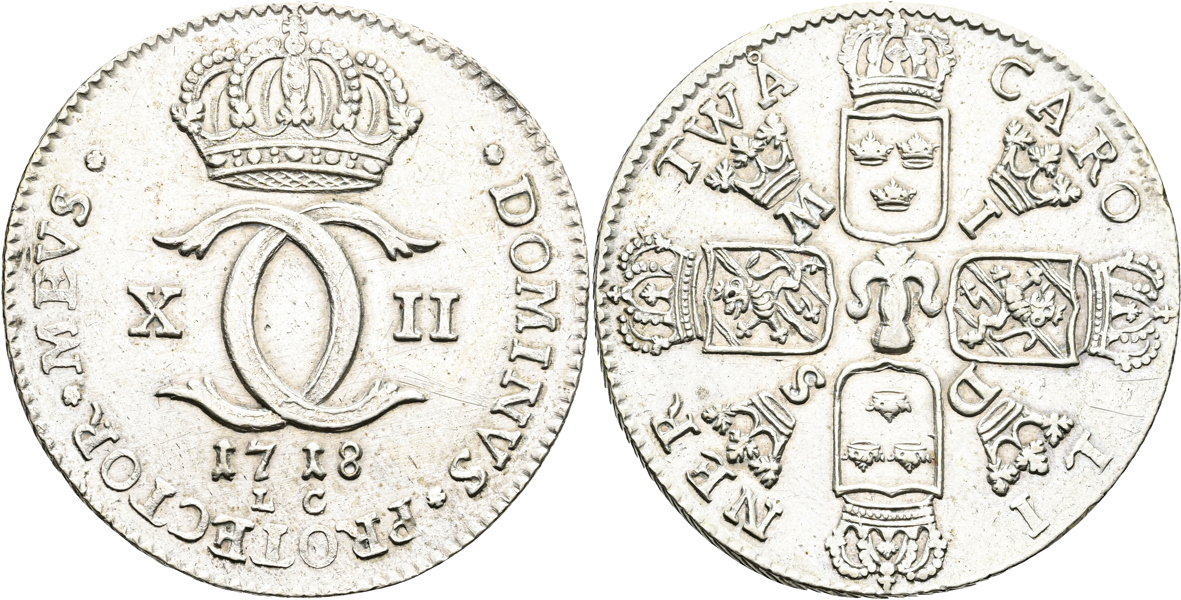 KARL XII (1697-1718). 2 caroliner 1718