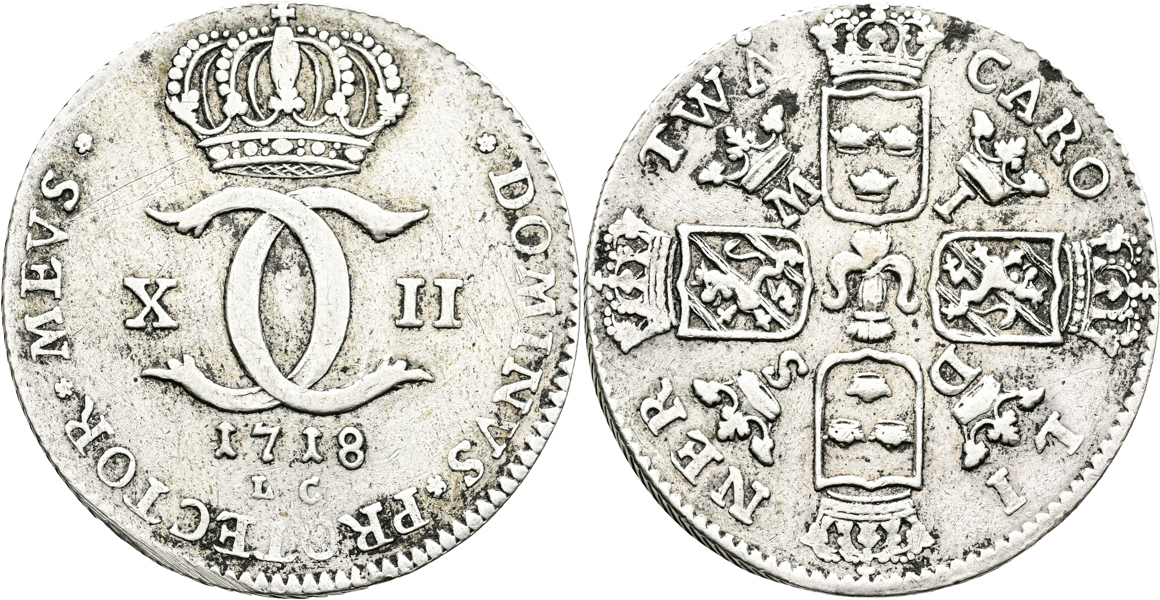 KARL XII (1697-1718). 2 caroliner 1718
