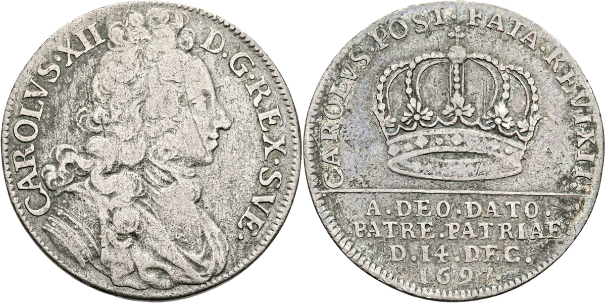KARL XII (1697-1718). 2 mark 1697. Kastmynt