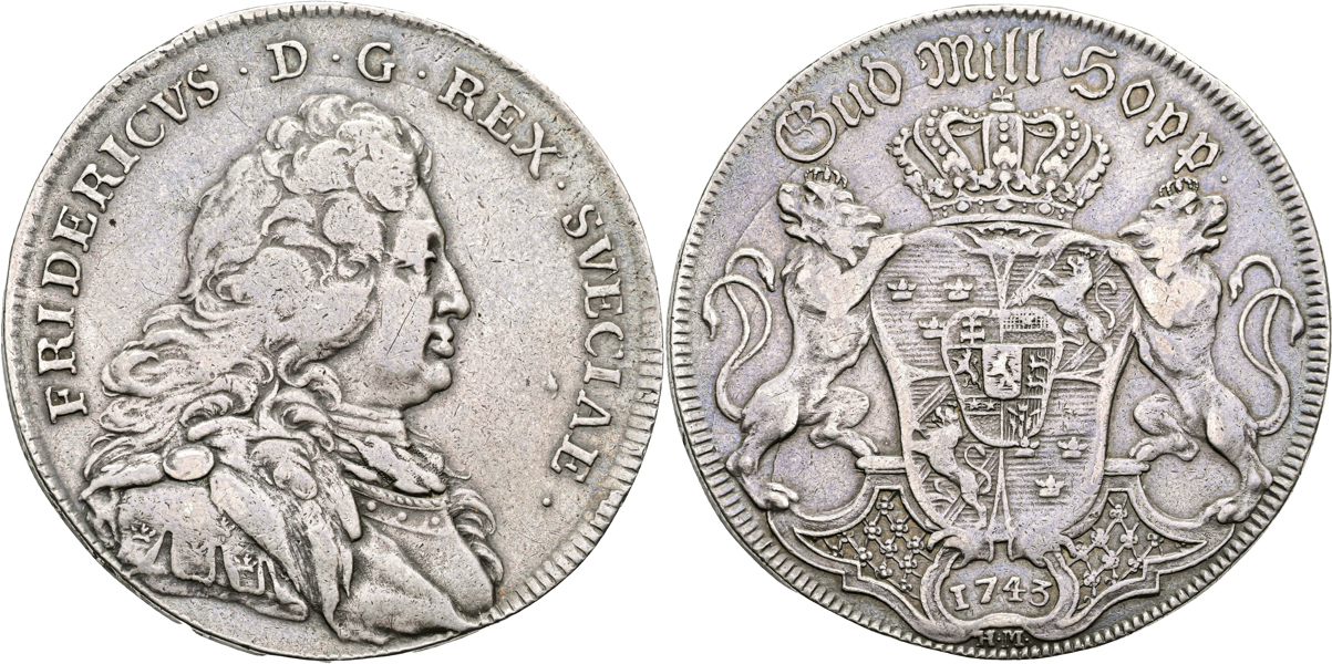 FREDRIK (1720-1751). Riksdaler 1743