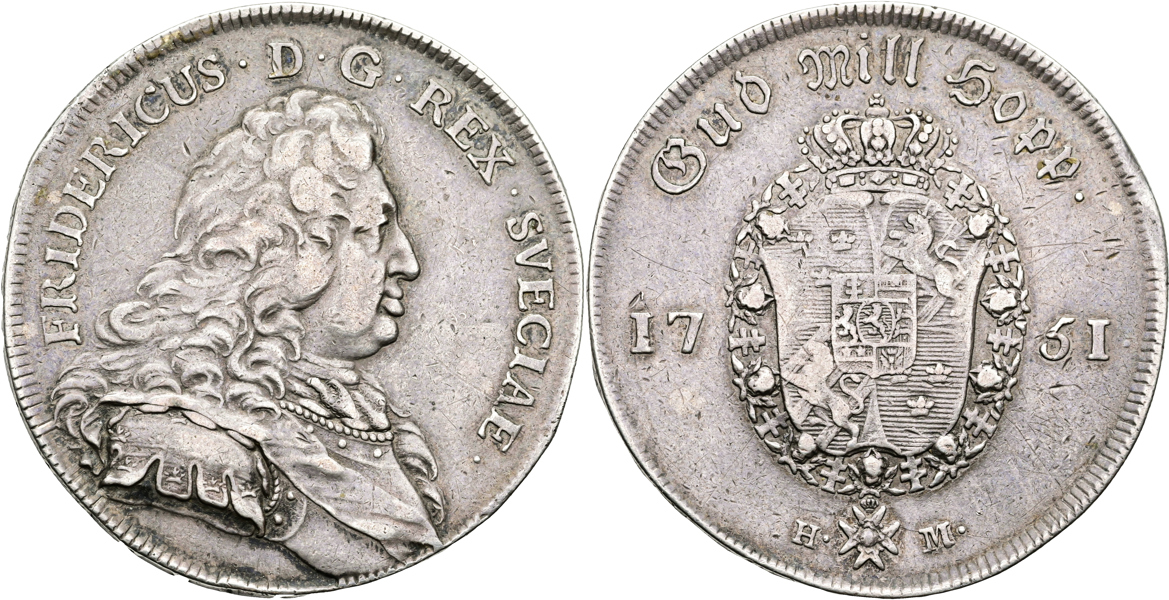 FREDRIK (1720-1751). Riksdaler 1751