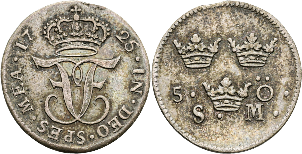 FREDRIK (1720-1751). 5 öre 1725