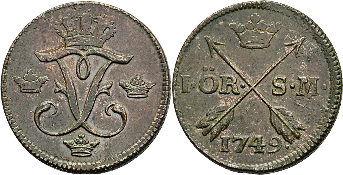 FREDRIK (1720-1751). Öre SM 1749