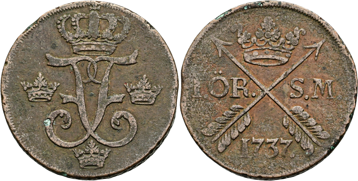 FREDRIK (1720-1751). Öre SM 1737
